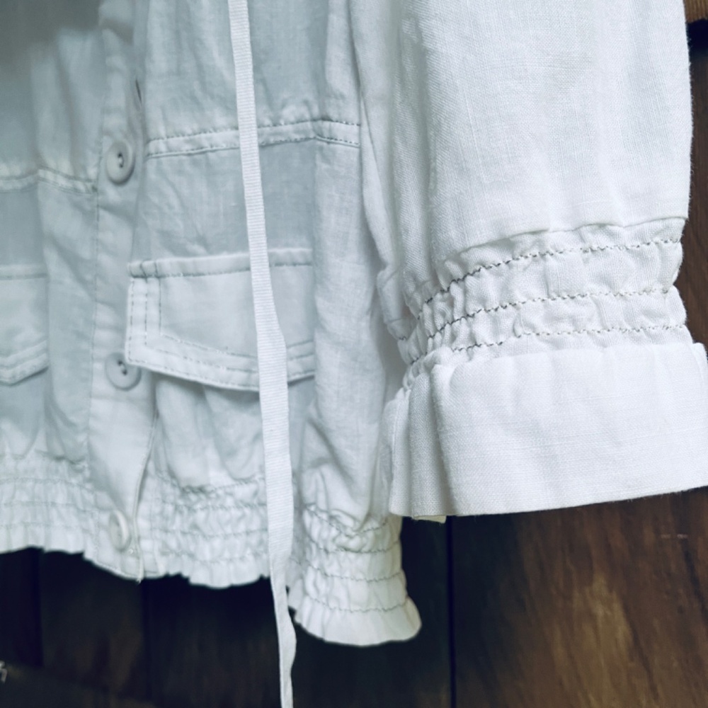 Rare Anthropologie Ryu Linen & Cotton Gathered Collar White Short Jacket Size S - Picture 9 of 14